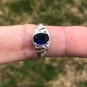 SZ 6.5 Blue Sapphire Crystal 925 Silver Ring NWT